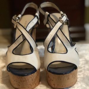 Cream and Navy Wedge Heels